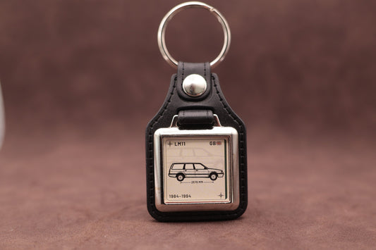 Austin Montego Estate Register Series keyring with ivory insert and side-profile vehicle illustration