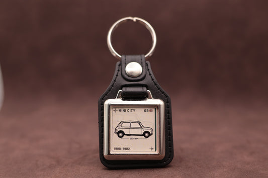 Mini City Register Series keyring with ivory insert and side-profile vehicle illustration