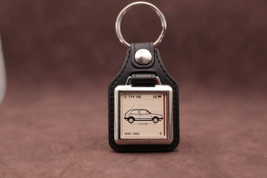 Volkswagen Golf Mk2 Register Series keyring with ivory insert and side-profile vehicle illustration